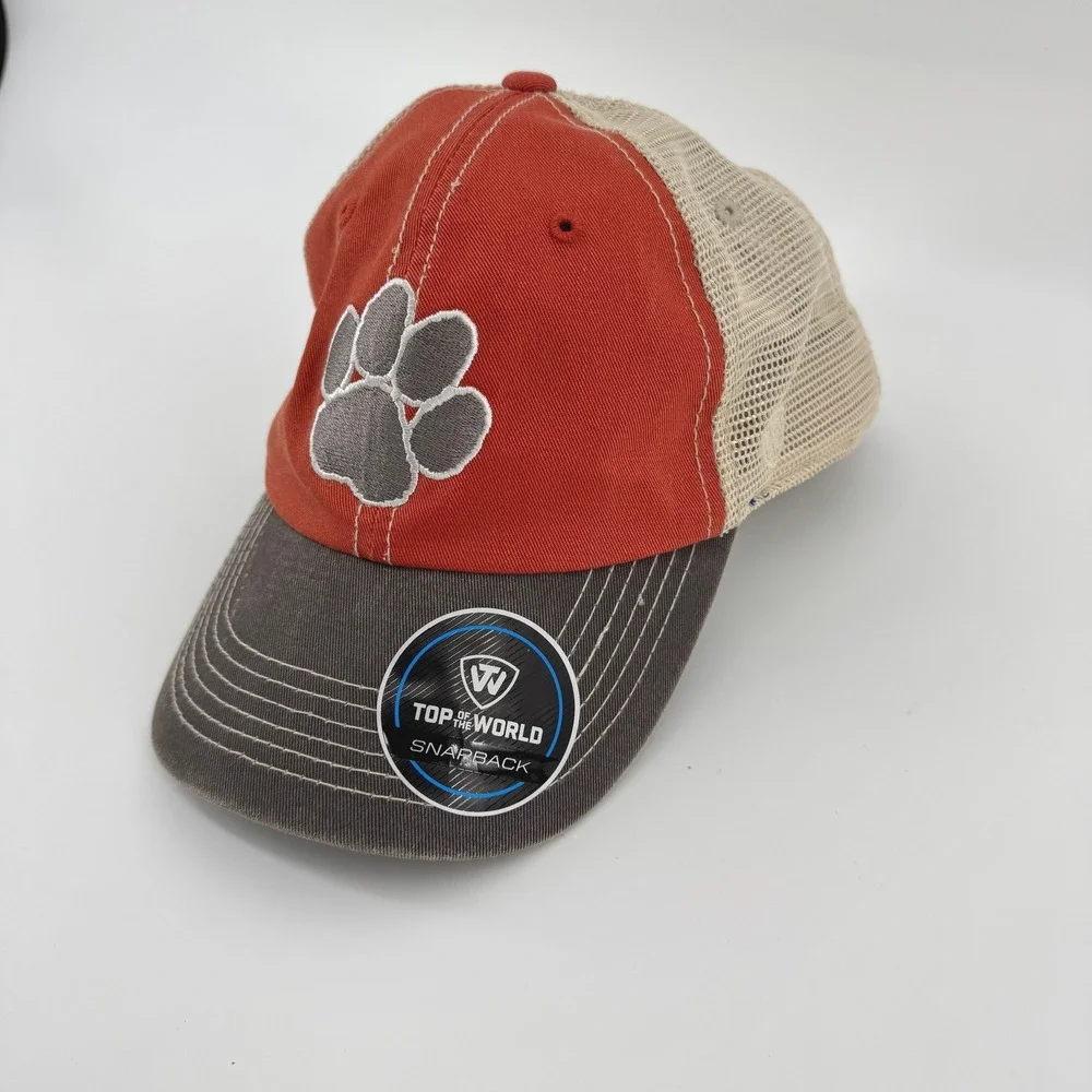 Top of the World TOW Trucker Hat OSFA Orange Paw Print Snapback Cap Adjustable